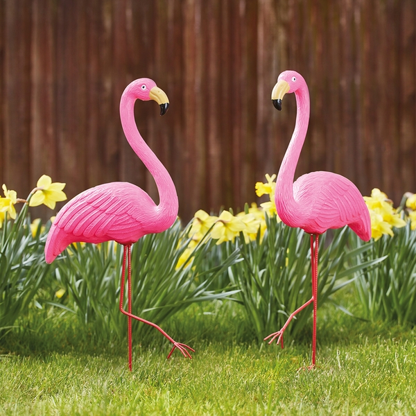 Twin Pack of Freestanding Flamingo Ornaments
