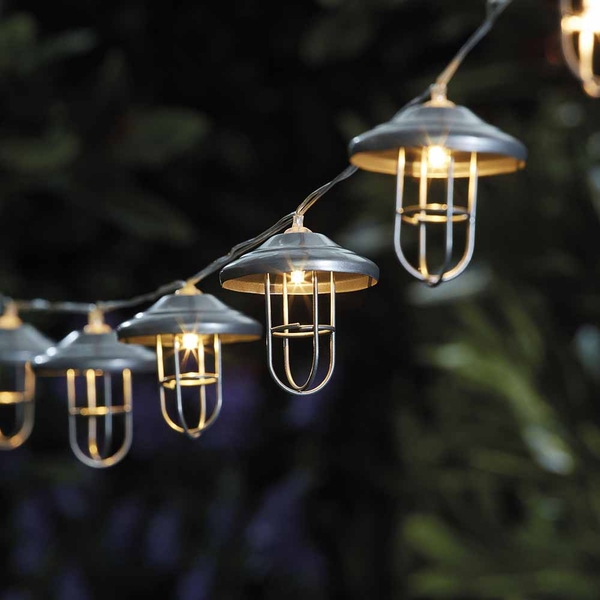 Garden Gear Vintage Metal Lantern Solar String Lights with 10 LEDs
