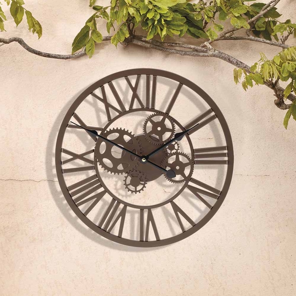 Roman Numeral Clock with Cog Design - 35cm